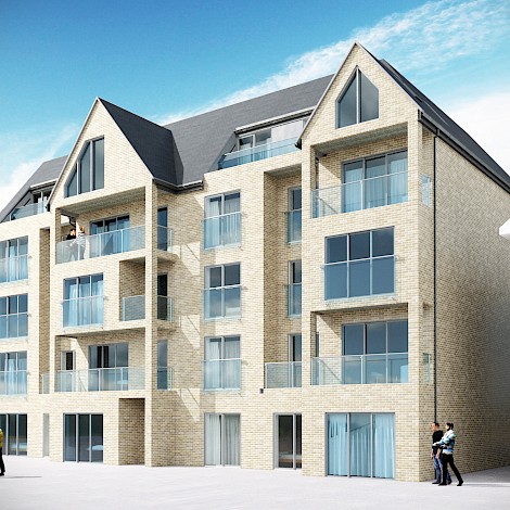 CGI Render of front of 41 Central Parade showing large windows and traditional brickwork.